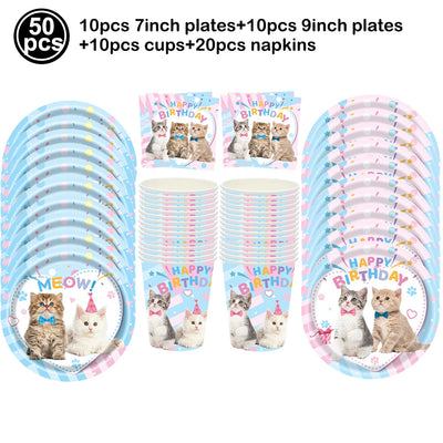 Kit de fête Chat : assiettes, gobelets et décorations anniversaire