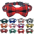 Collier détachable pour chat avec nœud papillon et cloche - Plaid de Noël rouge élastique réglable