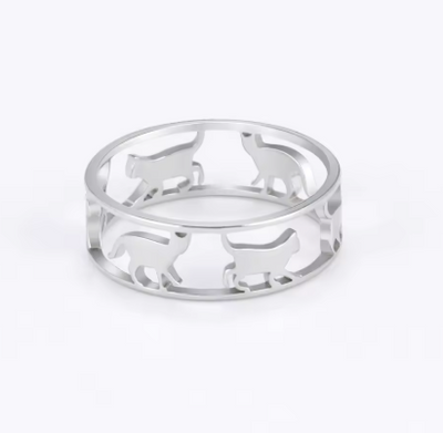 Bague en acier inoxydable en forme de chat