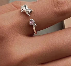 Bague ouverte en argent 925 motif chat pour femmes