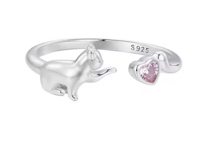 Bague ouverte en argent 925 motif chat pour femmes