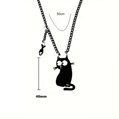 Collier Pendentif Petit Chat Noir en Acier Inoxydable