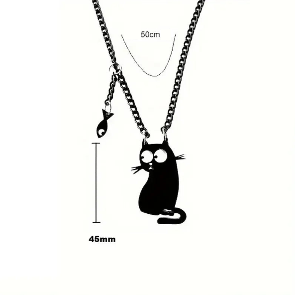 Collier Pendentif Petit Chat Noir en Acier Inoxydable