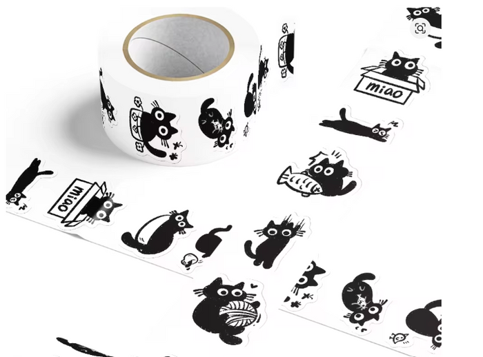 Ruban de 500 autocollants chats noirs
