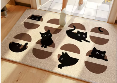 Tapis d'entrée antidérapant Chat Noir